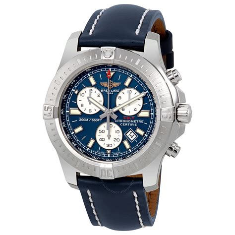 breitling colt quartz with blue leather strap & blue dial|Breitling colt quartz chronograph.